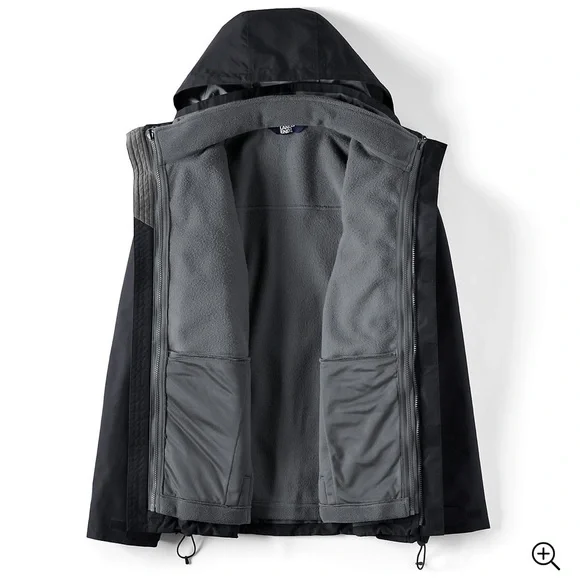 NWT 🧥 LANDS END ALL SEASON BLACK WATERPROOF WINDPROOF LINED HOODED COAT Men’s L - Picture 2 of 7